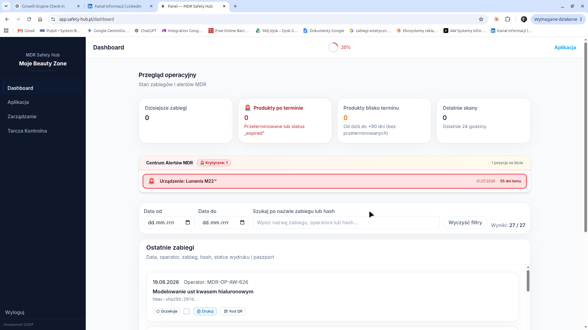 Codzienny przegląd kliniki w dashboardzie MDR Safety Hub