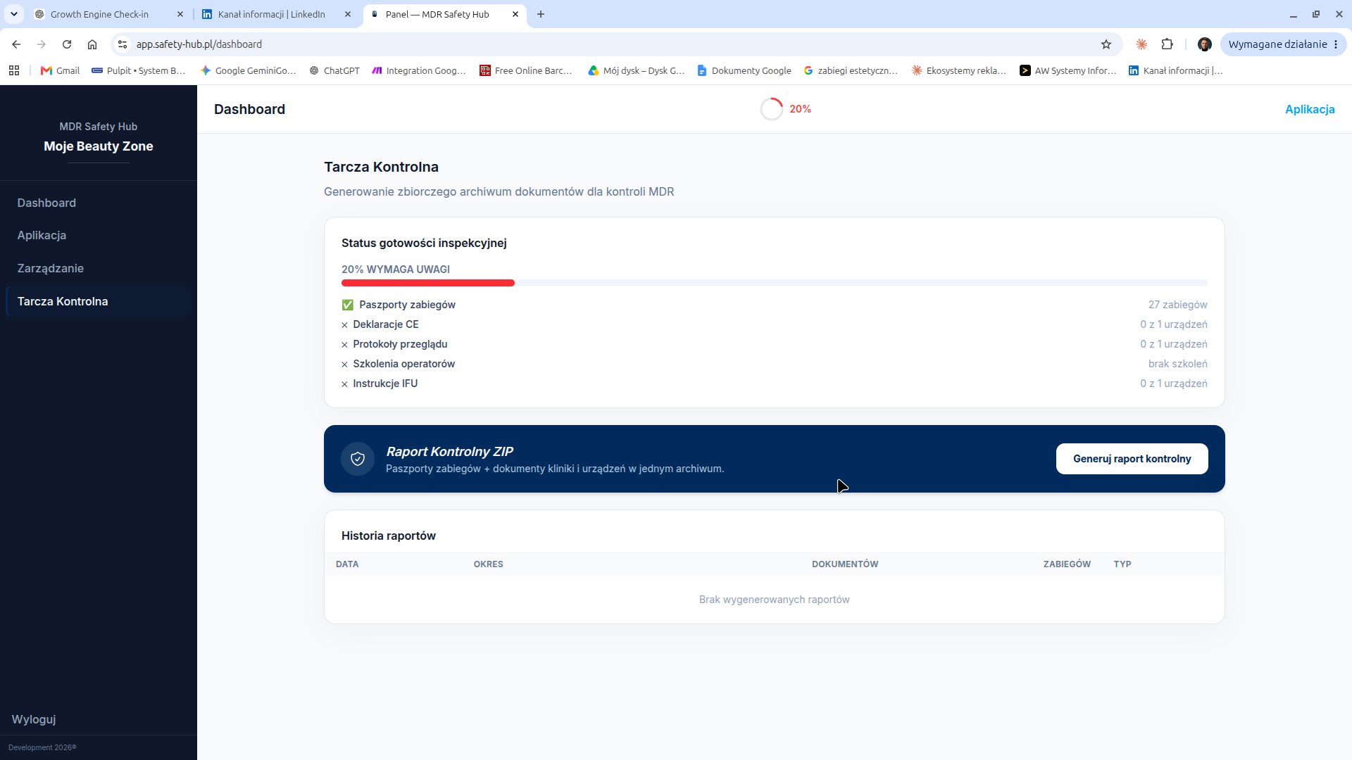 Tarcza Kontrolna ze wskaźnikiem kompletności dokumentacji